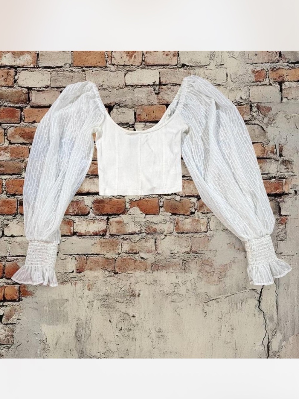 Urban Outfitters White Puff Sleeve Fairycore Crop Top Sheer Balloon Sleeves XS